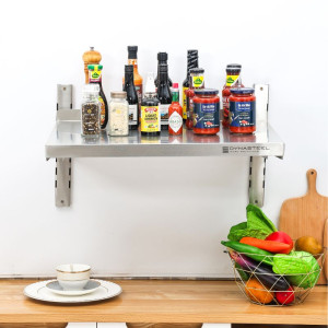 Nerūsējošā tērauda sienas plaukts uz kronšteiniem - L 600 x P 400 mm - Dynasteel