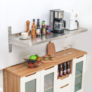 Sienas plaukts no nerūsējošā tērauda uz kronšteiniem - L 1200 x P 400 mm - Dynasteel