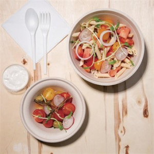 Aplīšu formas kompostējamās dabīgās bagāzes trauks 312 ml - 50 gabalu ekoloģiskās ballītes.