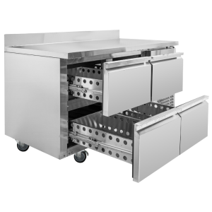 Pozitīva dzesēšanas galds ar aizmugurējo paneli - 4 atvilktnes - Dynasteel