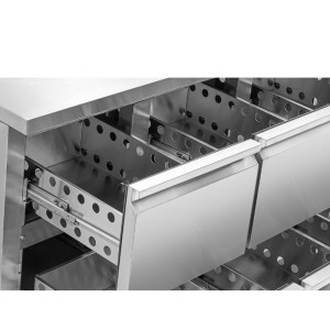 Pozitīva dzesēšanas galds ar aizmugurējo paneli - 6 atvilktnes - Dynasteel