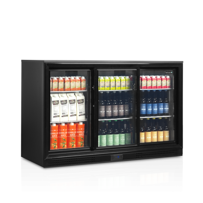 TEFCOLD 3 durvju bīdāmais stikla aizmugures bāra ledusskapis - 278 L: Efektīvi uzglabājiet, pateicoties tā bīdāmajām stikla durv