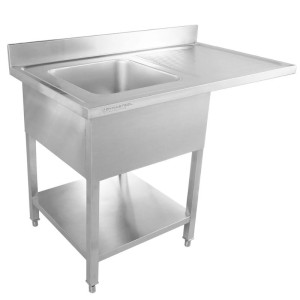 Plonge ar Trauku Mazgājamo Mašīnu, Aizmugurējo Paneli un Plauktu - 1200 x 600 - Notecinātājs pa Labi - Dynasteel