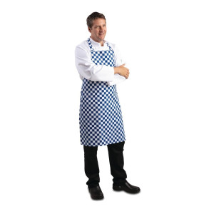 Balti un zilie rūtiņu polikotona priekšauts 710 x 970 mm - Whites Chefs Clothing - Fourniresto