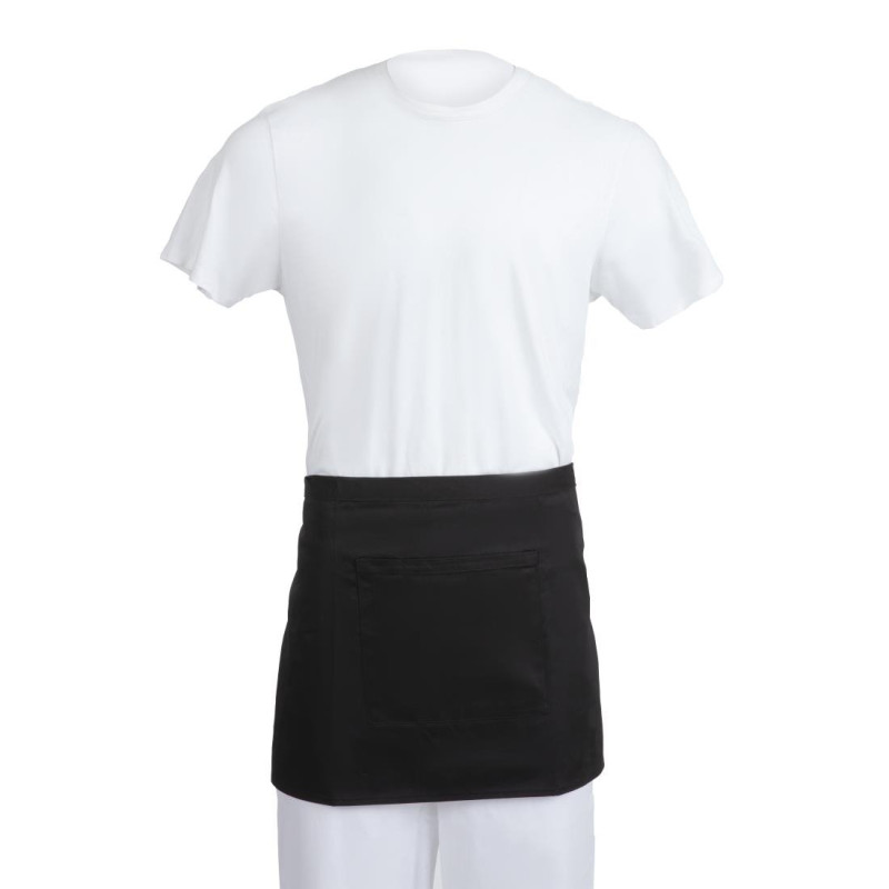 Īss melns servētāja priekšauts no polikotona 373 x 750 mm - Whites Chefs Clothing - Fourniresto