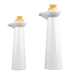 Pudele ar baltu eļļu un etiķi ar koka atbalstu un spraudņiem - Olympia - Fourniresto