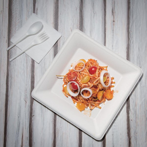 Kvadrātveida kompostējamas bagāzes šķīvji 261 mm - 50 gabalu komplekts - Ekoloģiski un praktiski