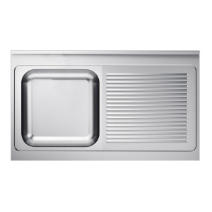 Nerūsējošā tērauda izlietne ar vienu nodalījumu un noteces plauktu labajā pusē - izturīga profesionālai virtuvei