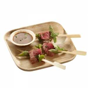 Kvadrātiska palmu koka šķīvis - 150 x 150 mm - 25 gabali komplektā