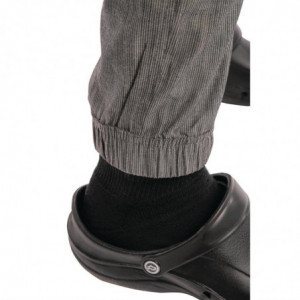 Virtuves joga tipa bikses ar smalkām melnbaltām svītrām - S izmērs - Chef Works - Fourniresto