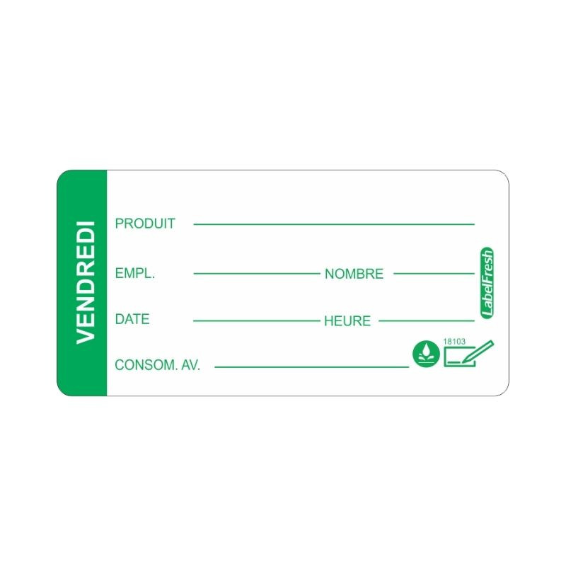 Trauksmes marķējums LabelFresh Soluble Pro - Pirmdiena - 60 x 30 mm - 250 gab. - Labelfresh