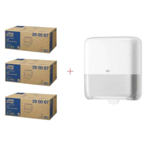 Sākuma komplekts izdalītājam baltiem dvielīšiem un mīkstiem papīra dvielīšu rullīšiem.